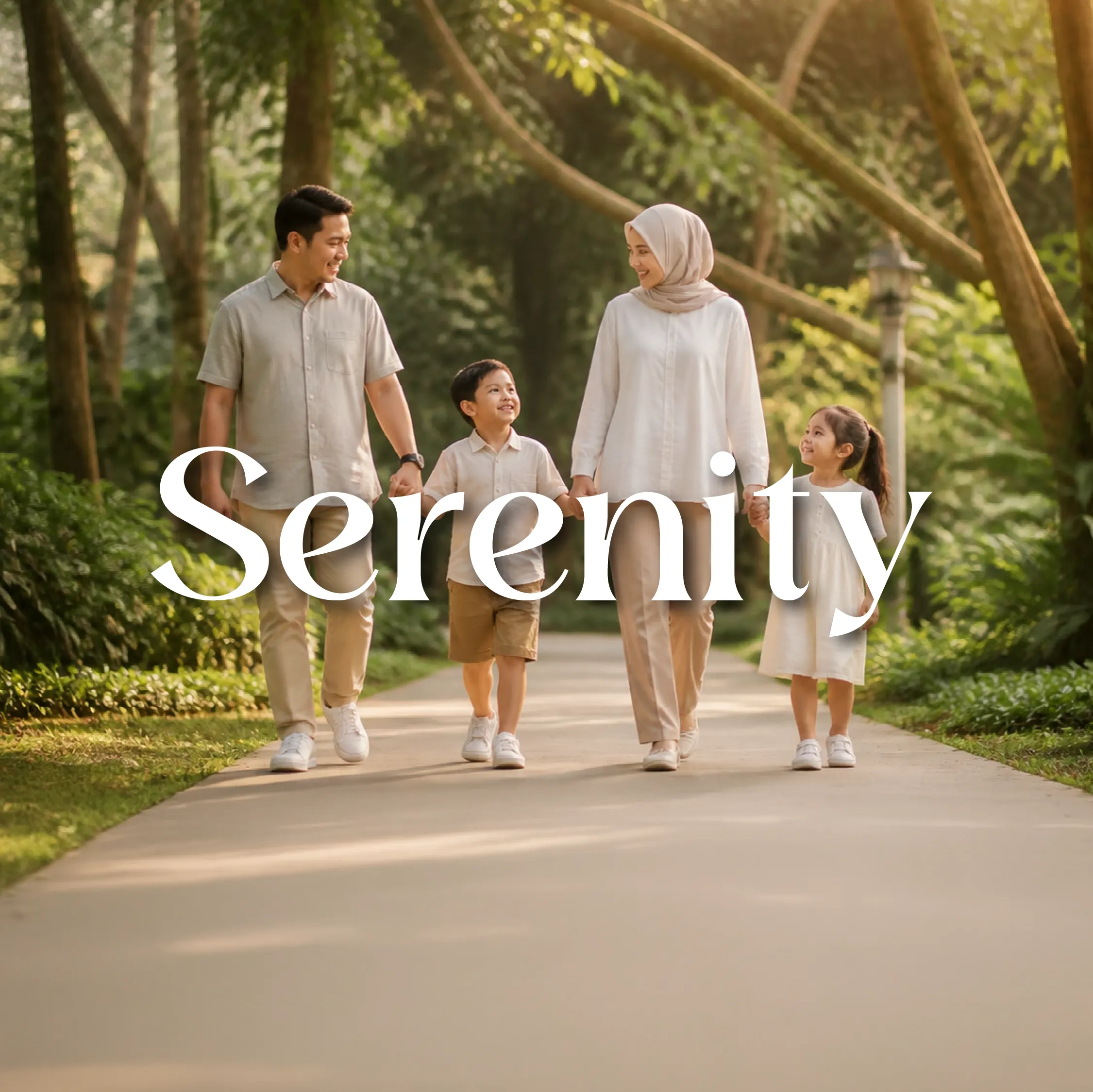 Happy family enjoying a peaceful nature park